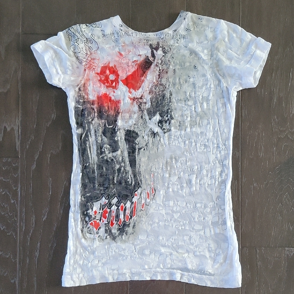 Sinful White and Red Short Sleeve Tee Vintage Style